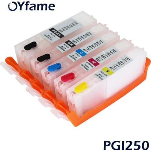OYfame PGI250 Refillable Ink Cartridge 5pcs PGI250 for Canon IP7220 MG5420 MG5422 MX722 MX922 MG5520 MG6420 MG5522 MG5620 MG6620