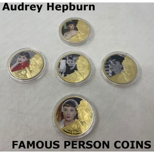5 Designs Famous Person Coin Audrey Hepburn Gold Plated Coin Movie Star The Angel Lady Coin for Collection