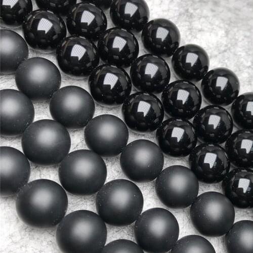 Natural 7A black agate stone beads smooth round matte loose perle charm gemstone For Jewelry Making DIY bracelet necklace