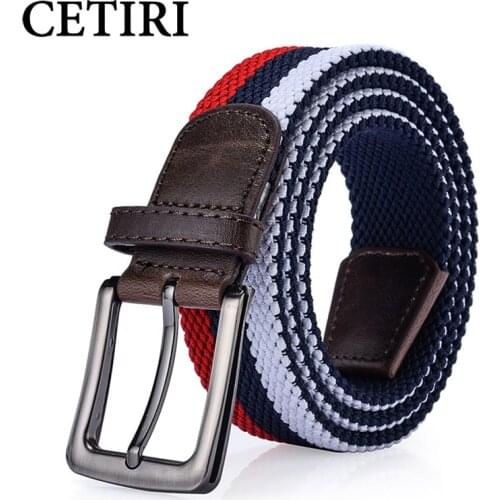 CETIRI 3.5cm Elastic Braided Belt Unisex Men Women Harajuku Elastic Fabric Woven Braided Stretch Webbed with PU Leather Belts