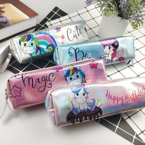 Unicorn Pencil Case Holographic Laser Pen Bag For Girl Boys Student Large Capacity Waterproof Pen Box School Supply Stationery
