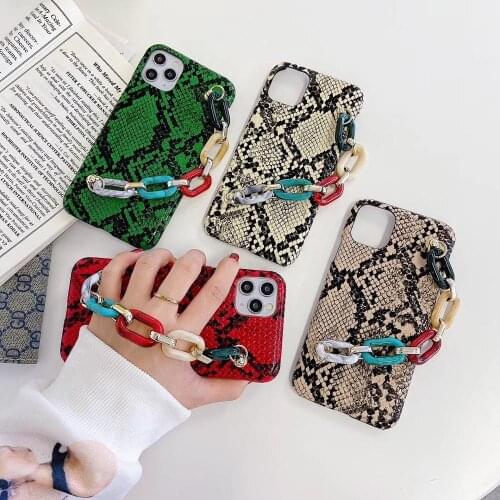Fashion Colorful Square Bracelet Snake Skin PU Leather Case Cover For Iphone 11 Pro XS Max XR X 8 7 Plus SE Hand Strap Case