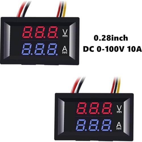 DC0-100V Digital LED Voltmeter 0.28" 10A Ammeter 2in1 Multimeter 12V/24V Voltage Amperage Meter Volt Amp Gauge Panel