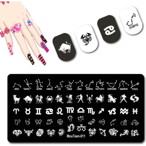 Twelve Zodiac Signs Nail Stamping Constellation Elements Stamping Plate Holder Good Luck Sign For Nails Template #011