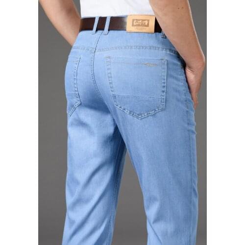 High Quality MenS Tencel Thin Jeans Classic Fashion Business Casual Loose Straight-Leg Denim Trousers Male Stretch Brand Pants
