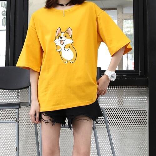 Women T Shirt Dog Print Oversized Shirt Cotton Kawaii Graphic Cute Harajuku Short Sleeves Tees Summer Casual Loose Pullover Tops