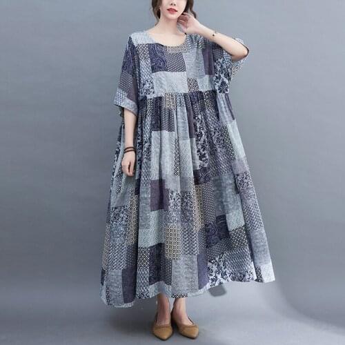 Print Floral Cotton Vintage Dress 2021 New Arrival Loose Oversized Summer Dress Thin Soft Sunderss Holiday Travel Casual Dress