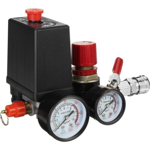 240V 90-120 PSI Air Compressor Pump Pressure Switch Manifold Regulator Control Valve with Quick Connector Gauges