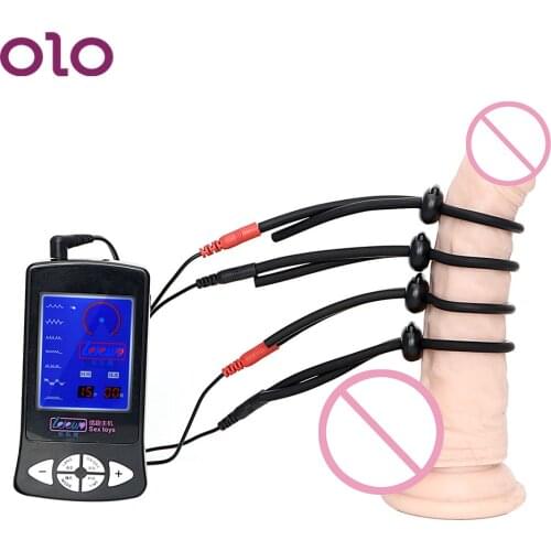 OLO Electric Shock Cock Ring Therapy Massager Silicone Medical Sex Toys for Men Electro Stimulation Penis Ring Electric Shock