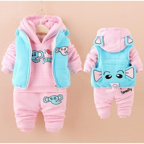 2020 winter baby clothes sets thick Keep warm fashion cotton Dinosaur boy girl Plus thick velvet 3PCS kid clothes suits clothing