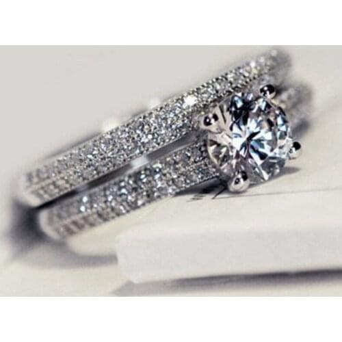 Milangirl 2Pcs/Lot Color Rings Set Engagement Woman Cubic Zirconia Ring For Women Ladies Lover Party Wedding Jewelry