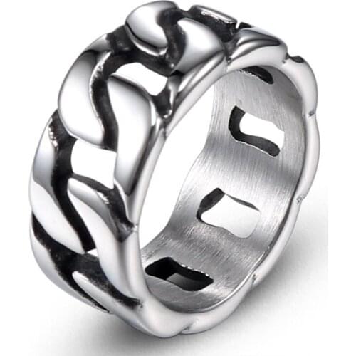 European and American fashion chain stainless steel ring, personalized motorcycle style mens titanium steel ring jewelry