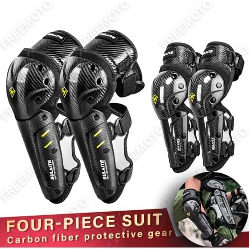 4-piece Set Motorcycle KneePads ElbowPads Protective Gear High Quality Carbon Fiber Anti-fall Rodilleras MTB Riding Gear Black