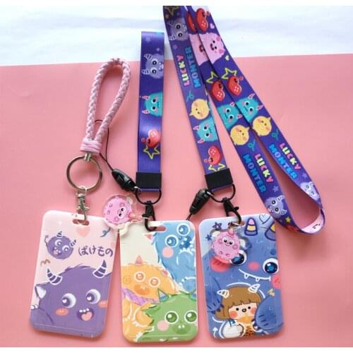 Cartoon colour ID Badge Card Holder Girls Women Business Card Case Cover with Neck Lanyard Coin Purse Key chain Gifts Pendants