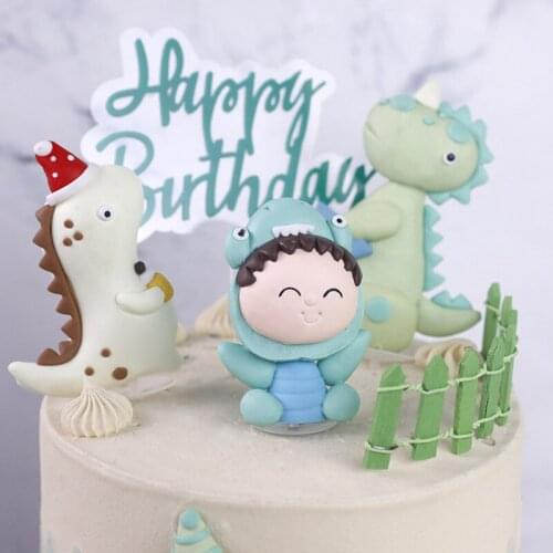 Cartoon Dinosaur Baby Happy Birthday Cake Topper for Party Supplies Kid Dessert Shower Cake Decorating Tool