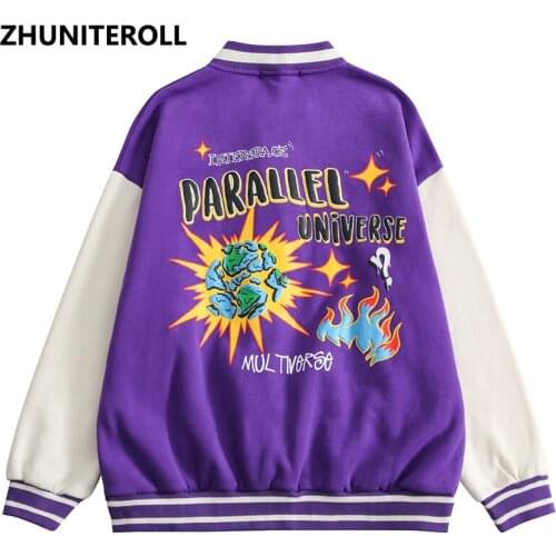 2021 Puff Letter Flame Print Jacket Men Harajuku Patchwork Bomber Baseball Coats Streetwear High Street Couple Tops Clothing