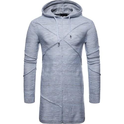 Autumn and winter foreign trade new mens long sweater soft color hooded long-sleeved sweater