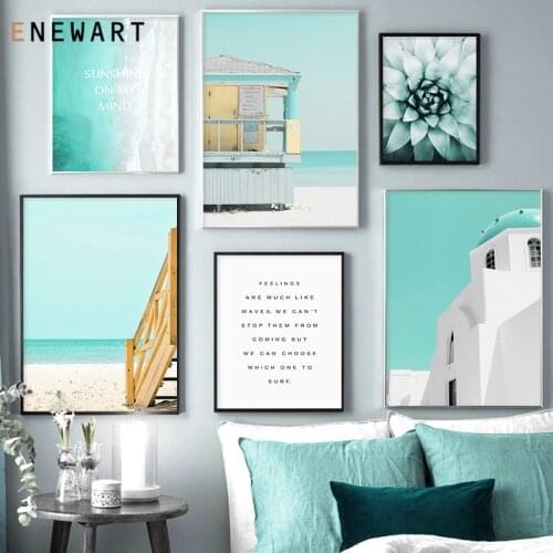 Nordic Nature Ocean Landscape Canvas Painting Poster Seaside Tropical Fleshiness Plant Wall Art Picture Modern Home Decor