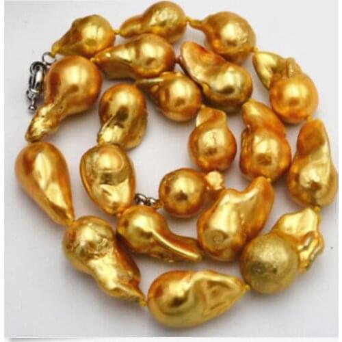 NEW Beautiful 14X19 MM GOLD BAROQUE PEARL NECKLACE 18" 36"