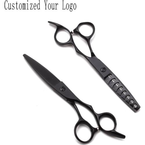 6.0" 17cm Customized Logo JP 440C Black Handle Hairdressing Supplies Thinning Cutting Scissors Professional Hair Scissors C9122