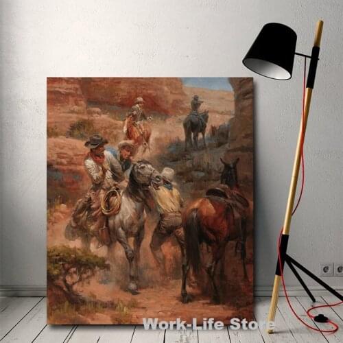 Posters and Prints Western Landscape Cowboy Horse Canvas Picture Wall Art Paintings For Living Room Poster Wall Home Decor