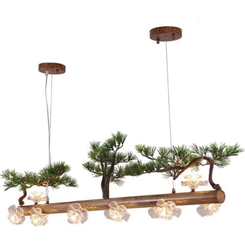 New Chinese tea room pine tree pendant lights study decor lights retro restaurant branch lamps house bar wood hanging lighting