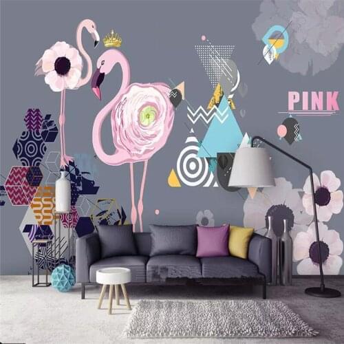 Simple pink flamingo geometry TV background wall custom large wallpaper mural 3D photo wall factory wholesale