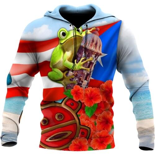 Puerto Rico Cute Caribbean Frog With Maga Flower 3D Jacket Men/Women Harajuku Hoodie Casual Streetwear Sweatshirt Pullover
