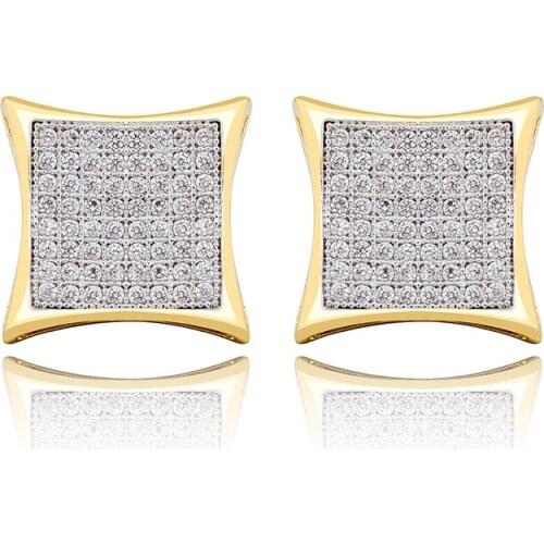 European And American Hot Seller Shaped Full Zircon Men And Women Earrings, Copper Real Gold Plating 14k Hip Hop Earrings