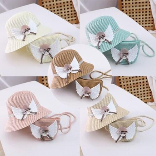 Summer Children Straw Beauty Floral Hat Baby Sun Hat Girl Summer Cap Beach Visor Hat Straw Bag