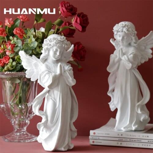 Angel Statue Desktop Decoration Resin Christian Catholic Praying Girl Sculpture Table Home Trinket Decor Cute European Retro