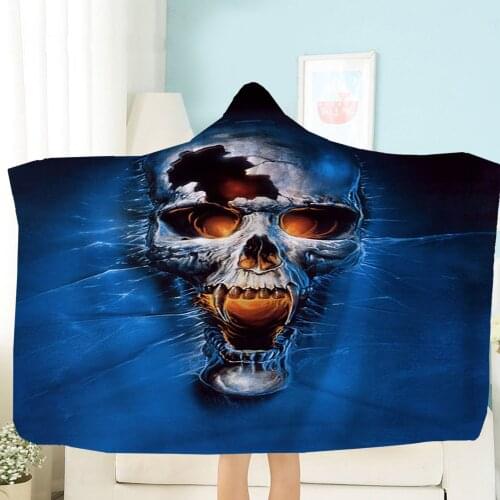 Terror Skull Blanket 3D Printing Hooded Blanket Fleece Blanket Black Background Throw Blanket Travel Picnic Wearable Blanket