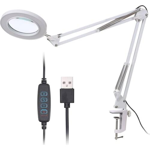 Magnifying Glass Magnifier with LEDs Clamp Clip Light 8X Magnification 10 Levels Adjustable Brightness Dimmable 3 Color Changing