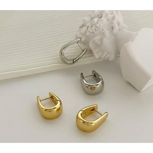 VSnow Minimalist U Shape Gold Silver Color Metal Hoop Earrings for Women Girls Exquisite Oval Hollow Out Earrings Jewelry Gifts