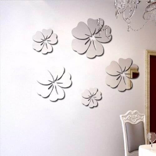Mirror Wall Sticker Removable DIY 3D Mirrors Wall Vinyl Decal Acrylic for Living Room Kids Bedroom Decorative Gift, 5pcs/1 set
