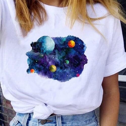 Women Graphic Watercolor Trend Style Cute Fashion Space Universe 90s Girl Lady Clothes Tops Tees Print Female Tshirt T-Shirt