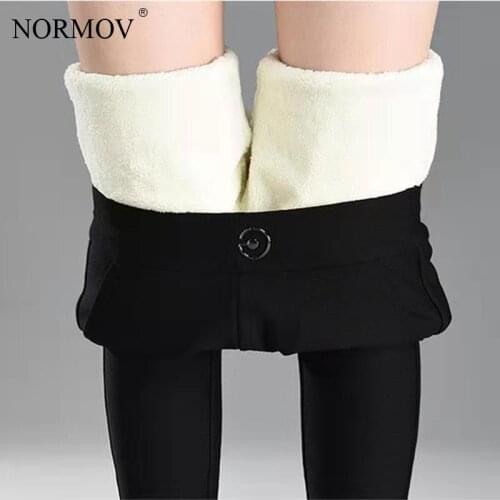 NORMOV Winter Plus Velvet Trousers Women High Waist Black Thick Skinny Pants High Elasticity Lamb Wool Slim Warm Pants Women