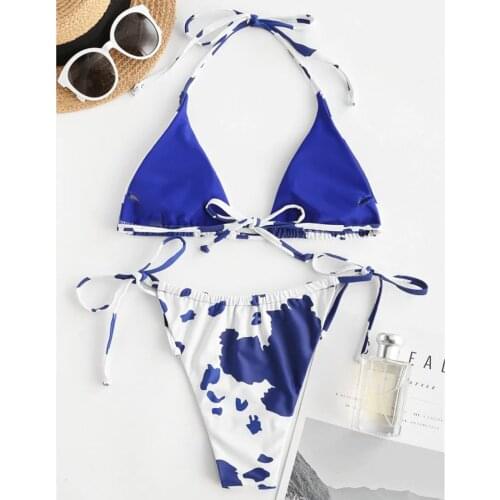 Women Two Piece Bikini Cow Print Split Sets Fashion Straps Beachwear Swimsuit Bikini Купальники Женские 2021 #P3
