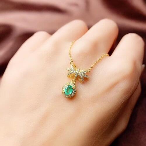 Butterfly green emerald gemstone women pendant necklace 925 silver fine jewelry natural gem certified birthday gift silver gold