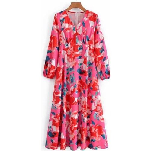 YENKYE Vintage Women Multicolor Floral Print Boho Long Dress Female V Neck Sexy Slits A-line Holiday Summer Dress Maxi Vestido