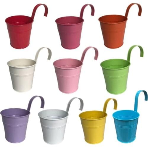 10Pcs Multicolor Metal Hanging Flower Pots Plant Holder Fence Planter with Hook