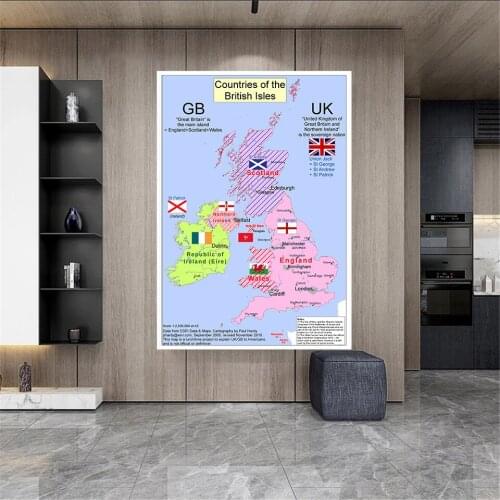 100*150cm The Vintage United Kingdom Map Wall Art Poster Non-woven Canvas Painting Living Room Home Decoration School Supplies