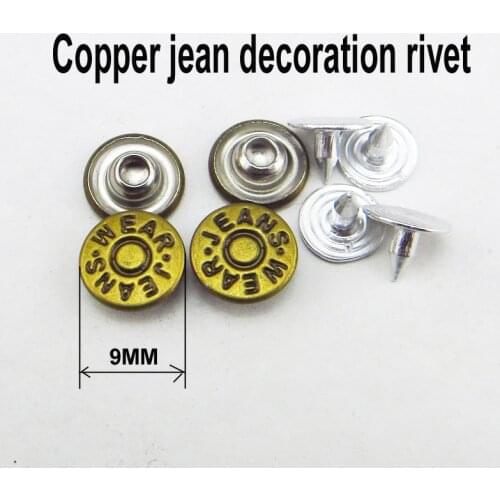 50PCS 9MM Copper Bronze Tone Jean Decoration RIVET Buttons Sewing Clothes Accessories Bag Fits Trousers Rivets MR-029