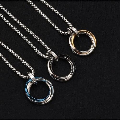 Three Pendant Necklaces 304 Stainless Steel Box Chain for Men Women Couples Jewelry Hip Hop Chain
