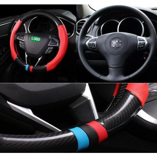 For Suzuki series Universal Size M Car Steering Wheel Cover Carbon Fiber Red Leather
