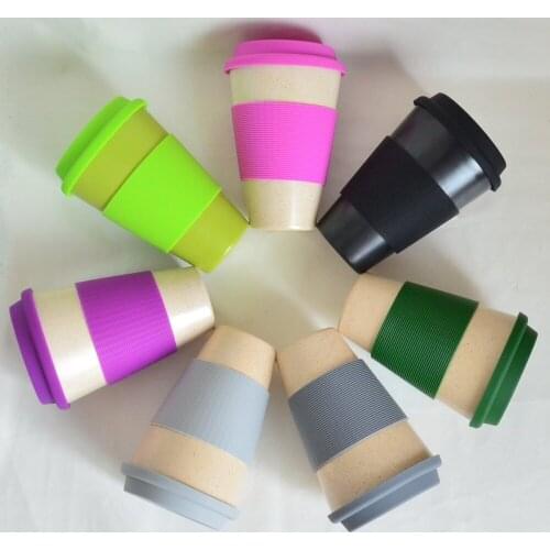 450ML Eco Friendly Bamboo fiber coffee mug Powder Healthy Life 100% Biodegradable Bamboo Powder Drinking Mug with lids and band