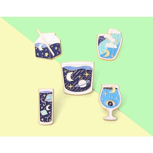 Bottle Universe Enamel Pins Moon Wave Stars Jewelry Brooches Badge Accessories on Backpack Cap Gift for People Who Love Space