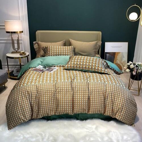 HD Printed Vintage Double Size Bedding Set 60S Egyptian Cotton Silky Soft Bed Sheet Pillowcase Duvet Cover 4Pcs for Home