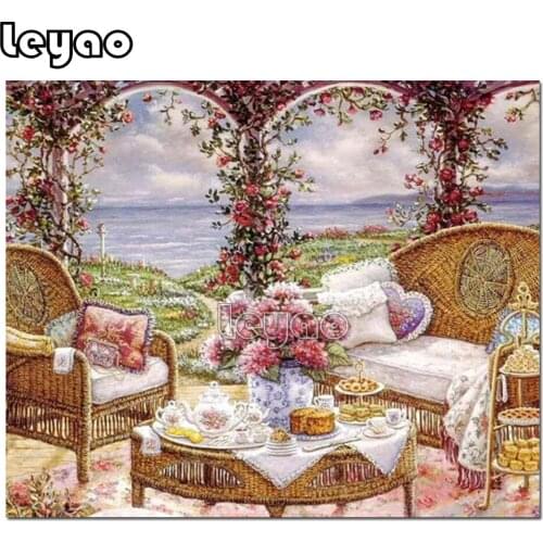 5D Diy Diamond Painting Outdoor seascape Cross Stitch full Square Diamond Embroidery beautiful villa scenery picture room Decor