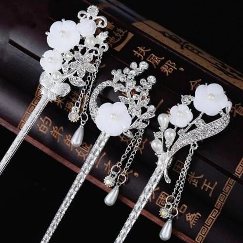 Chinese Hairpin Clips for Women Vintage Hanfu Dress Hair Jewelry Flower Handmade Hair Forks Sticks Costume Hair Accessories
